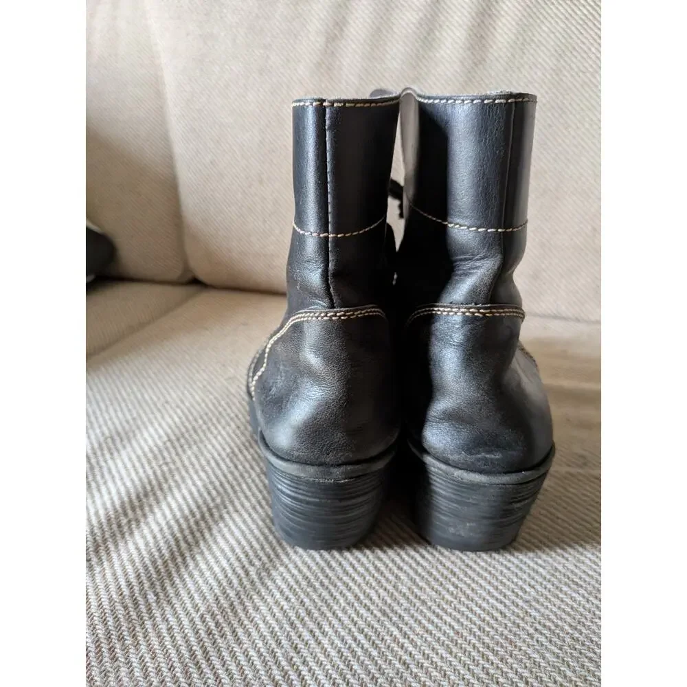 FLY LONDON black wedge heeled boots lace up 7.5 MED Funky